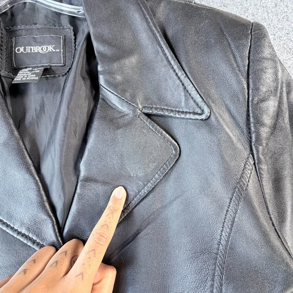 Y2K‎ OutBrook Genuine Leather Blazer Jacket Womens L Black Button-Front Outdoor